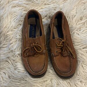 Sperry Boys size 2 Camel brown Tan Leather Boat Shoes